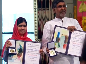 Fotografa de Portada: La afgana Malala y el indio Kailash al recoger el galardn de la Paz en Oslo (foto: Premio Nobel)