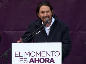 Fotografa Pablo Iglesias, durante su mitin en la Puerta del Sol (foto: Podemos)