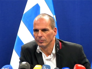 Fotografa El ministro de Economa de Grecia, Yanis Varoufakis, ante los medios de comunicacin (foto: Consejo Europeo)